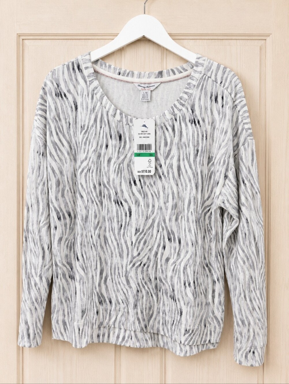 NWT Tommy Bahama Island Soft Sea Mist Zesty Zebra Sweatshirt Wind Chime Large